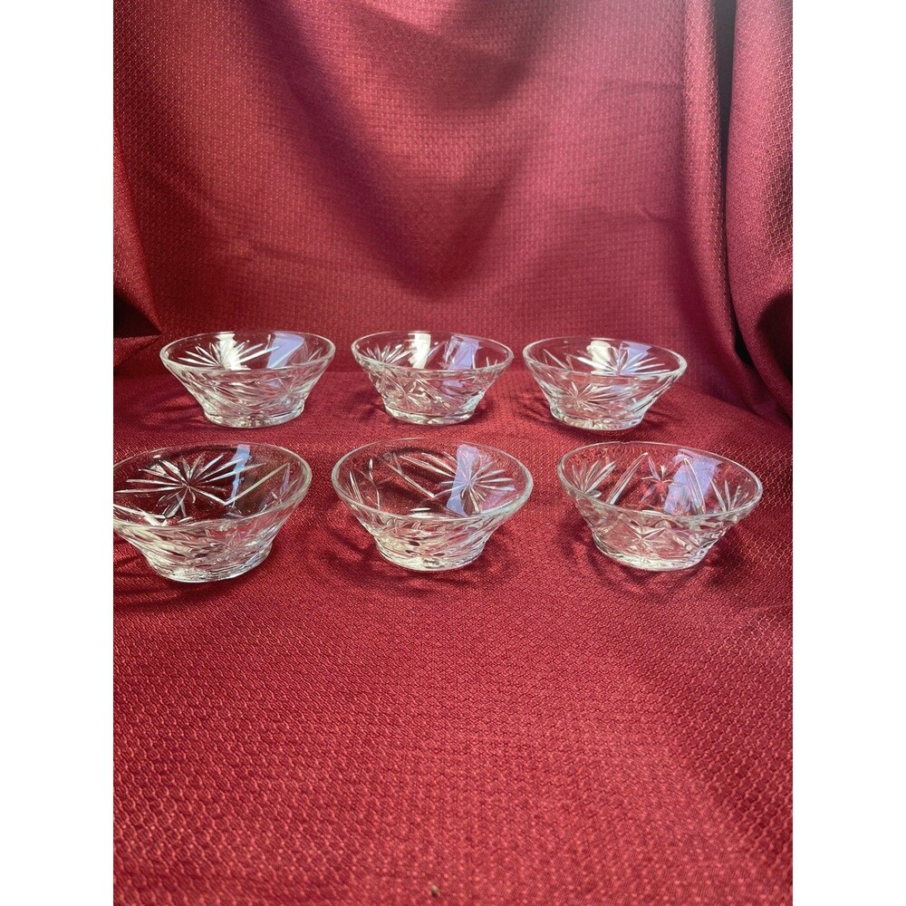 6 Vtg Prescut Clear Custard Cups Sherbet Bowls Oatmeal Anchor Hocking 1950s